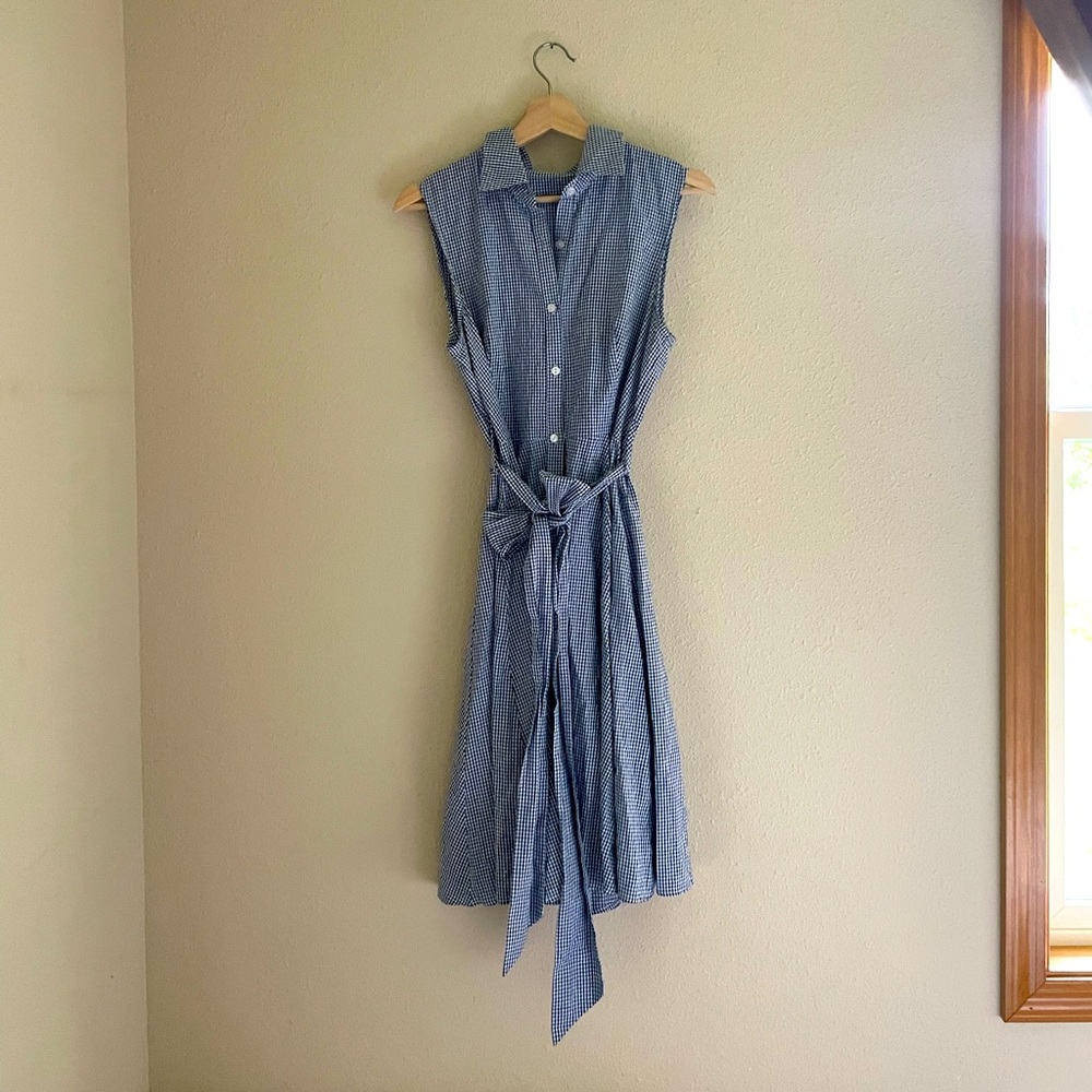 Blue A-line Gingham Dress